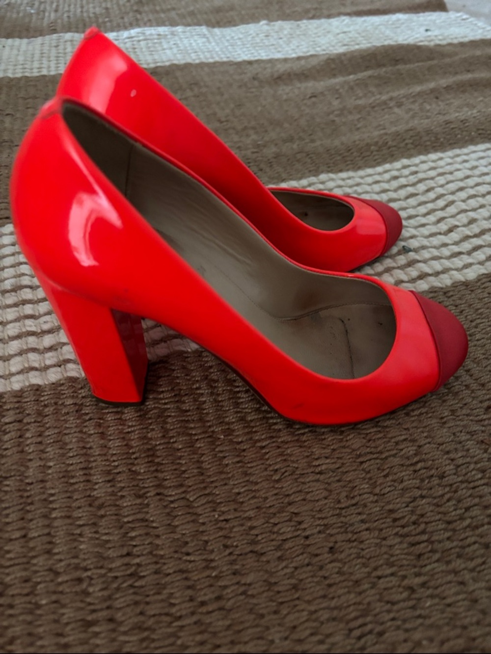 Cole Haan Red Peep-Toe Block Heel Pumps